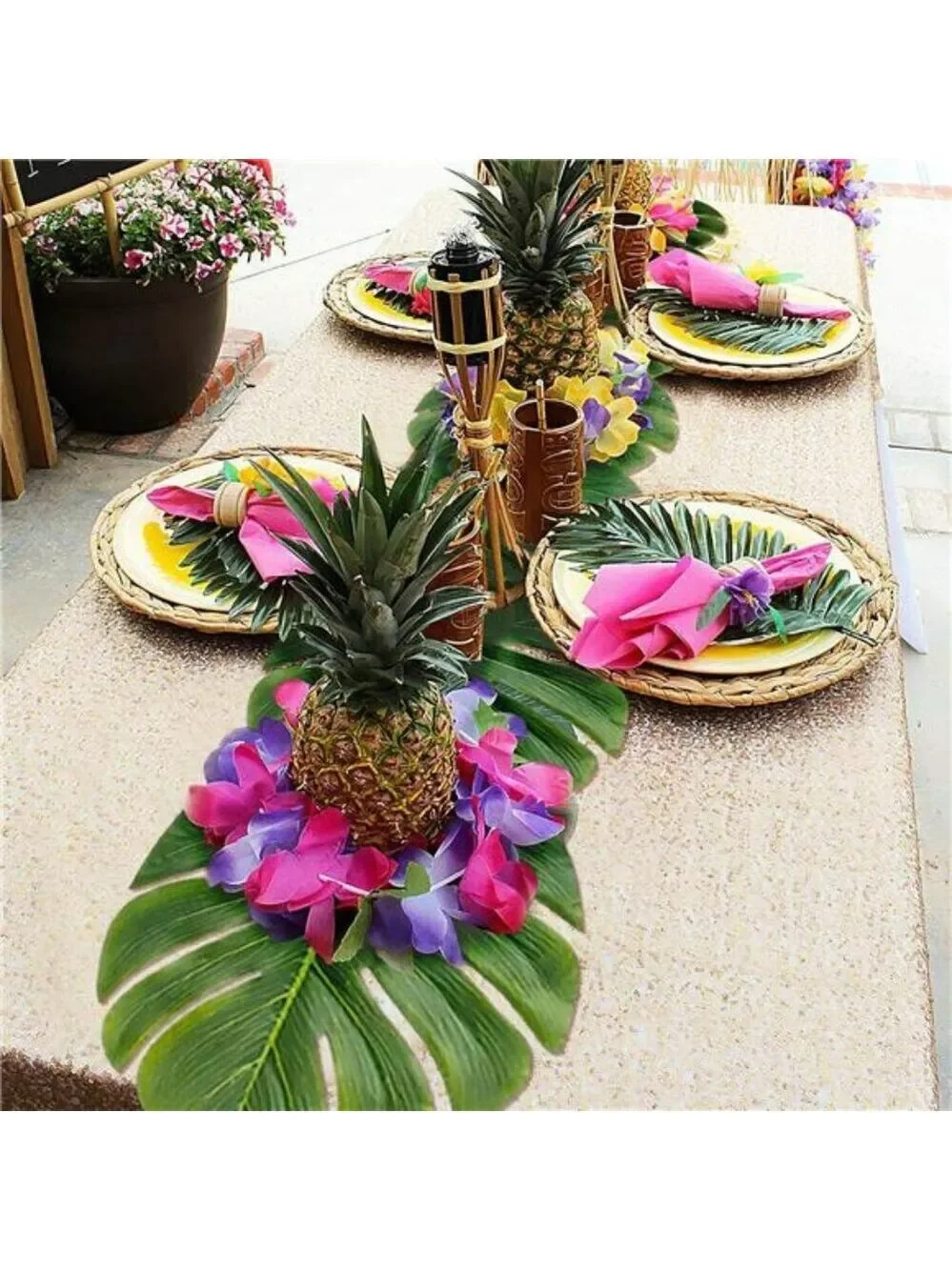 Artificial palm leaves table runner tropical luau jungle wedding party decor 72